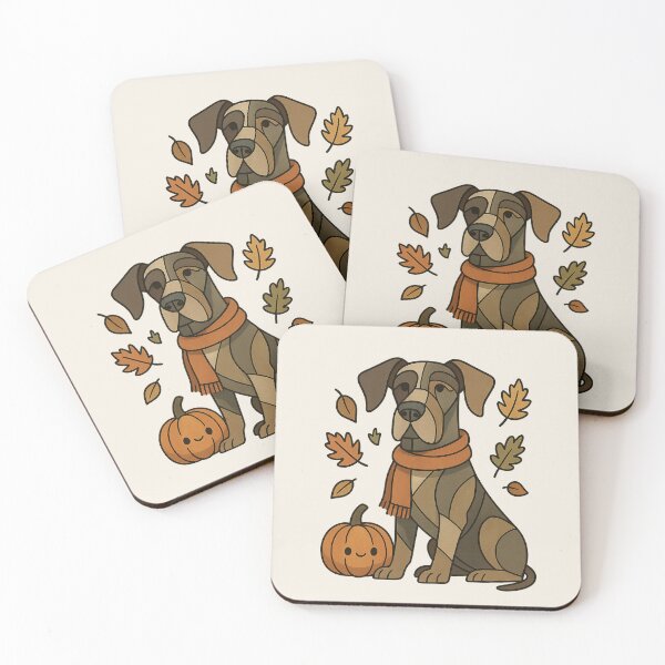 Item preview, Kawaii Autumn Great Dane – Cozy Dog with Pumpkin & Leaves (Cubist Style) designed and sold by Softly Studio.