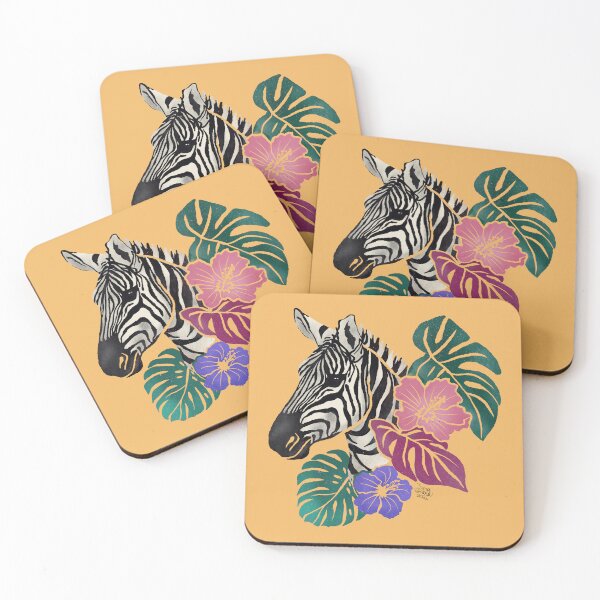 Item preview, Zebra with flowers and tropical leaves - Yellow designed and sold by Srta  Margarita.