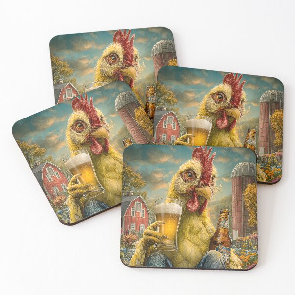 Item preview, Whimsical Chicken with Beer in a Sunny Landscape designed and sold by Artessie.