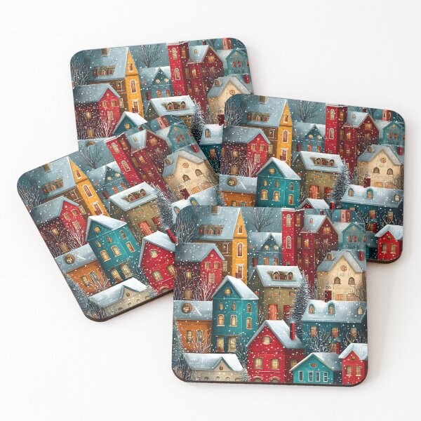 Item preview, Charming Winter Village with Colorful Snowy Homes designed and sold by Artessie.