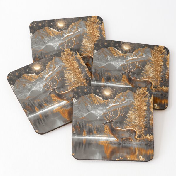 Item preview, Deer in Autumn Mountain Landscape at Night Under Starry sky designed and sold by MargaretWiktor.