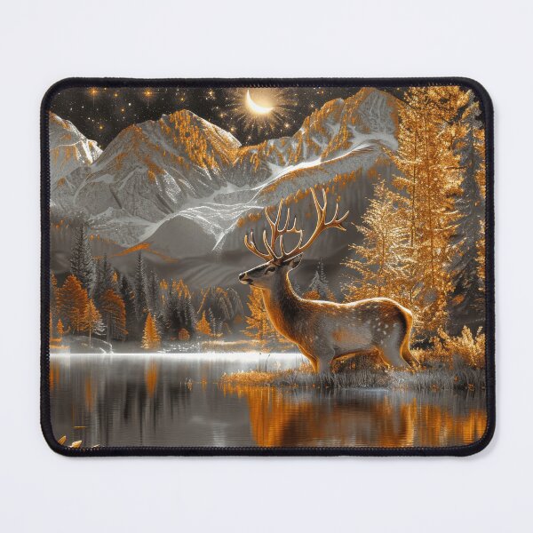 Item preview, Deer in Autumn Mountain Landscape at Night Under Starry sky designed and sold by MargaretWiktor.