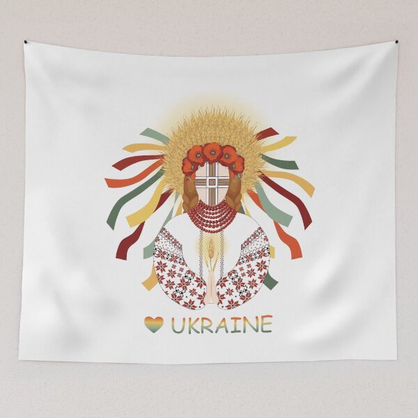 Item preview, I love Ukraine, Motanka Doll prays for Ukraine wearing an embroidered dress and a wreath of poppies and wheat ears. Traditional Ukrainian amulet	 designed and sold by KosaUA.