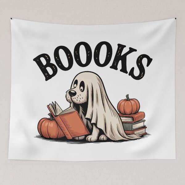 Item preview, Halloween dog reading a book, Ghost dog designed and sold by J-Style-Design.