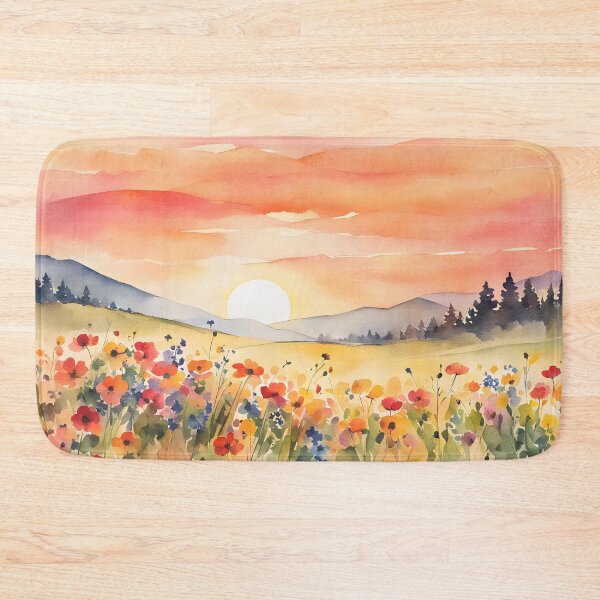Item preview, Boho wildflowers landscape, Sunset, Sunrise, Mountain Sun, floral designed and sold by ArticraftShop.