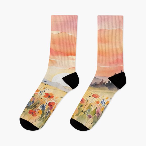 Item preview, Boho wildflowers landscape, Sunset, Sunrise, Mountain Sun, floral designed and sold by ArticraftShop.