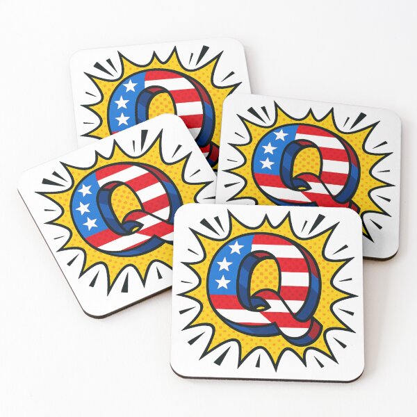 Item preview, Letter Q pop-art cartoon with USA flag - explosion of colors designed and sold by coeurdelion50.