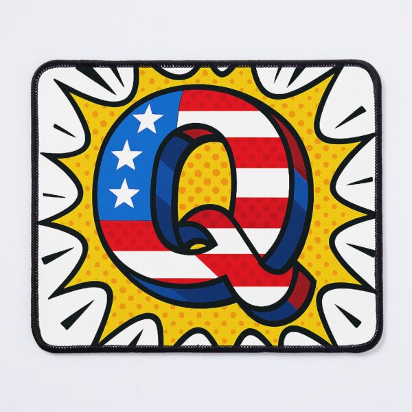 Item preview, Letter Q pop-art cartoon with USA flag - explosion of colors designed and sold by coeurdelion50.
