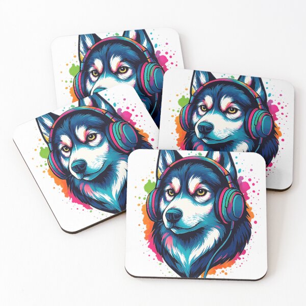 Item preview, Colorful Husky Headphones Art – Neon Pop Art Husky Dog T-Shirt Design designed and sold by Pet Lovers Market.