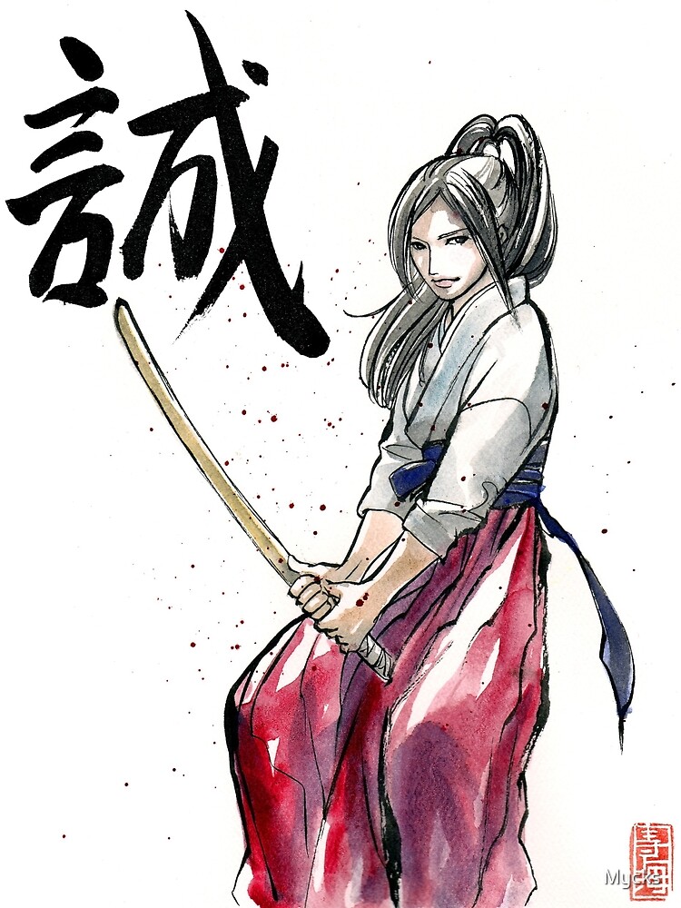 "Girl practicing Swordplay, Japanese Calligraphy Truth" Mini Skirt by