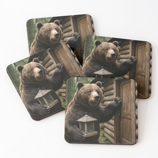 Item preview, Bear Holding a Bird Feeder By a Door designed and sold by Maria Dryfhout.