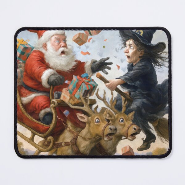 Item preview, Santa and a Witch Crash Over a Pumpkin Patch designed and sold by Maria Dryfhout.