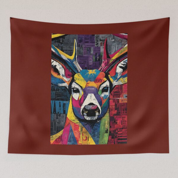 Item preview, Urban Deer Spirit - Dynamic Colorful Face with Textured Patterned Layers designed and sold by OlfactoART Studio.