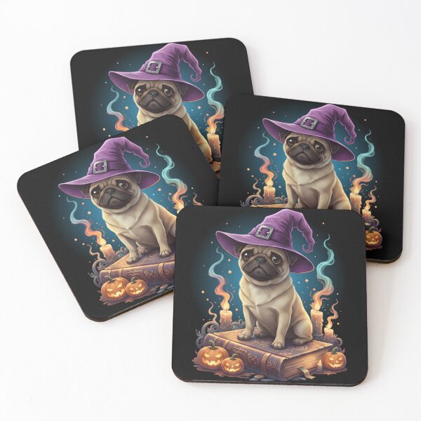 Item preview, Halloween Pug Witch on Spellbook | Cute Dog with Pumpkins & Candles designed and sold by Plotwear.