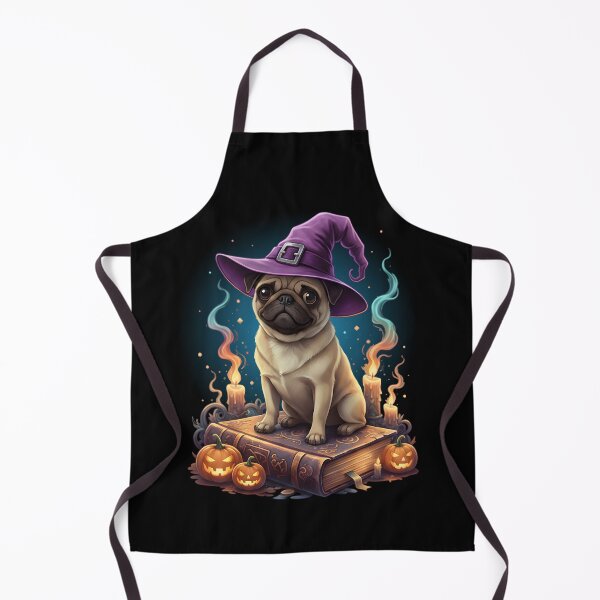 Item preview, Halloween Pug Witch on Spellbook | Cute Dog with Pumpkins & Candles designed and sold by Plotwear.