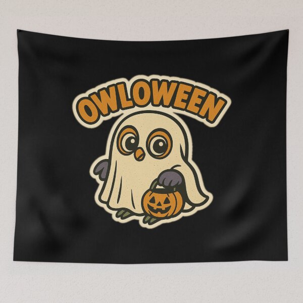 Item preview, Retro Halloween Pets – Cute Owl Ghost Trick or Treat Comic Art designed and sold by JacobKAurumhead.