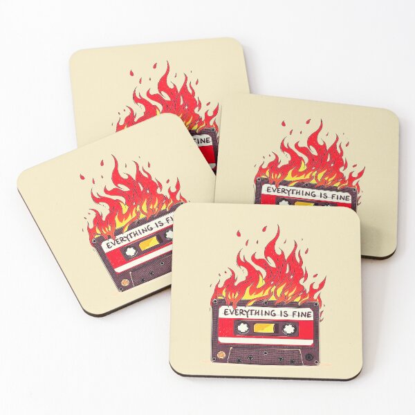 Item preview,  "Everything Is Fine" Burning Cassette Tape, Ironic Humor, Retro 90s Music Art designed and sold by WHITE FLAME PRINTS.