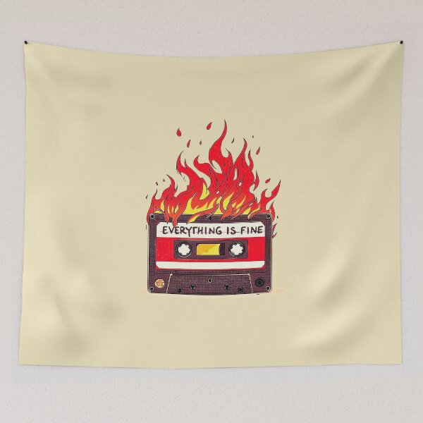 Item preview,  "Everything Is Fine" Burning Cassette Tape, Ironic Humor, Retro 90s Music Art designed and sold by WHITE FLAME PRINTS.
