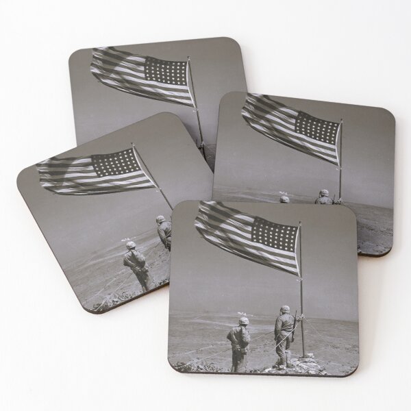 Item preview, From the crest of Mount Suribachi, the Stars and Stripes wave in triumph over Iwo Jima after U.S. Marines had fought their way inch by inch up its steep lava-encrusted slopes. designed and sold by Delinquent Doll.