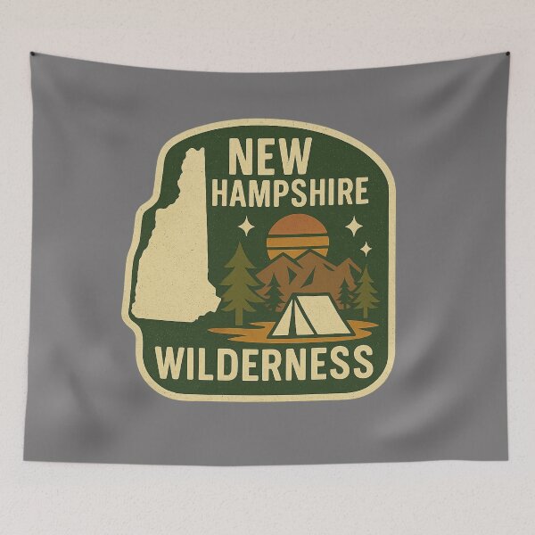 Item preview, Camping NH Wilderness Badge – New Hampshire Hiking Retro Design designed and sold by Youssef-BM.