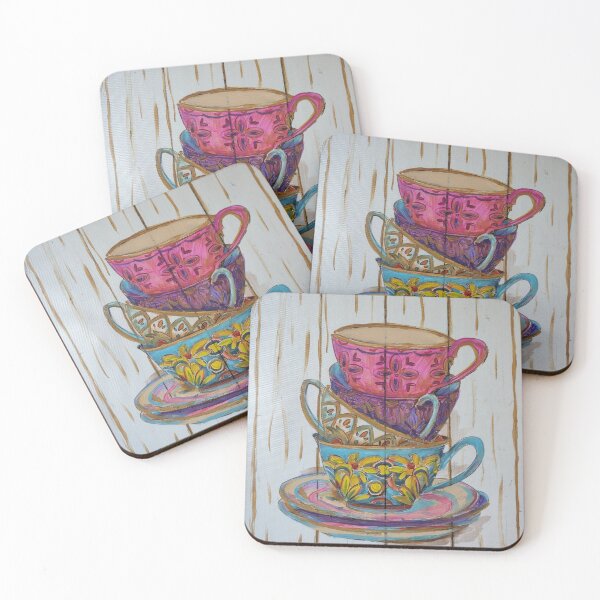 Item preview, Painted teacups stacked and outlined in gold designed and sold by Becky.blueberri.