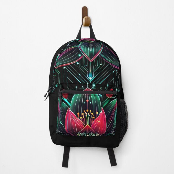 Item preview, Cyberpunk Green & Pink Lily – Neon Floral Art on Black Background designed and sold by Naturalite19.