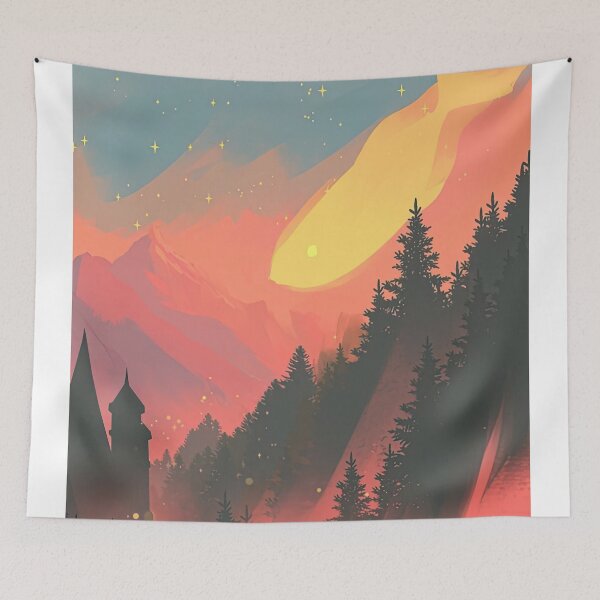 Item preview, Enchanted Castle under a Fiery Sunset Sky designed and sold by XharrQ.