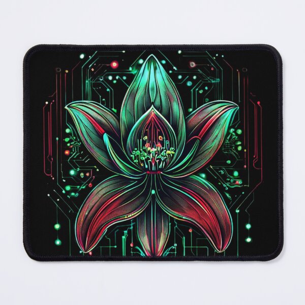 Item preview, Neon Lily Fusion – Cyberpunk Green & Pink Flower on Dark Background designed and sold by Naturalite19.