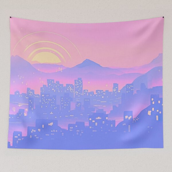Item preview, Dreamy Cityscape at Sunset with Mountains designed and sold by XharrQ.
