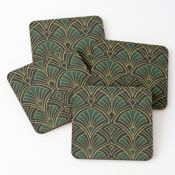 Item preview, Modern Art Deco Fan Motif Pattern – Black, Emerald & Gold designed and sold by DailyDrivesct.