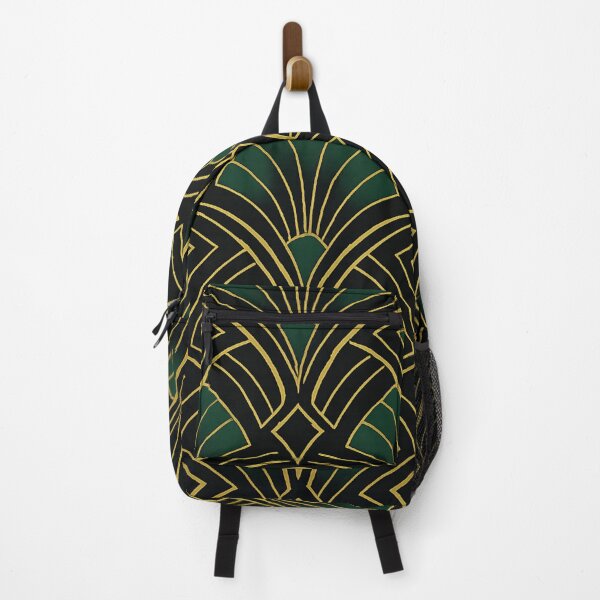 Item preview, Modern Art Deco Fan Motif Pattern – Black, Emerald & Gold designed and sold by DailyDrivesct.