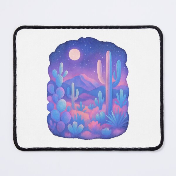 Item preview, Dreamy Desert Night - Colorful Cactus Landscape Under Starry Sky designed and sold by inkoutninja.