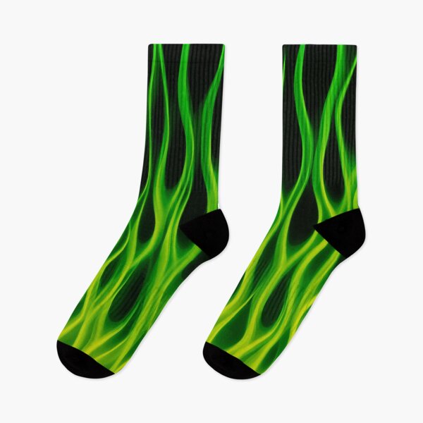Item preview, Neon Green Hot Rod Flames - Y2K Airbrush Fire Pattern on Black designed and sold by trajeado14.