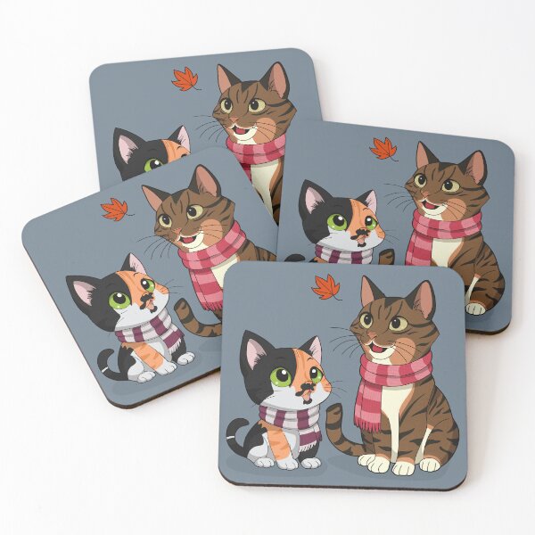 Item preview, Autumn Cats Duo – Cozy Calico & Tabby in Scarves designed and sold by DerpCat Sketches.