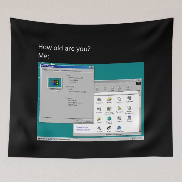 Aperçu de l'œuvre Quel âge avez-vous ? Propriétés système de Windows 98 : mème rétro créée et vendue par GEEK_out.