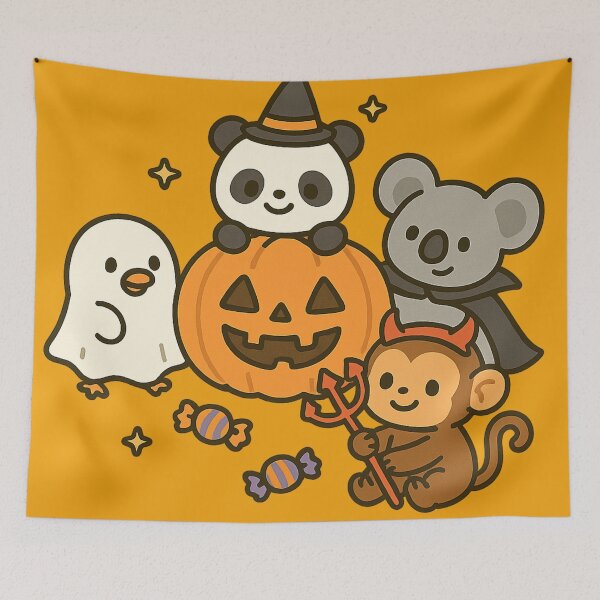 Item preview, Cute animals joyfully celebrating Halloween designed and sold by _Smiley_.
