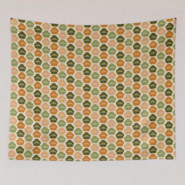 Item preview, Retro Ume Plum Blossom Grid in Avocado Peach Persimmon – Vintage Floral designed and sold by StudioMeggi.