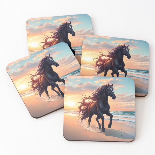 Item preview, Black Horse at Sunset: A Powerful Beach Gallop designed and sold by SolaoLab.