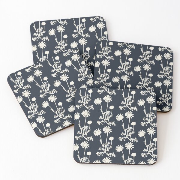 Item preview, Wild Daisies Vintage Contemporary Floral Botanical Pattern in Dark Navy Blue designed and sold by kierkegaard.
