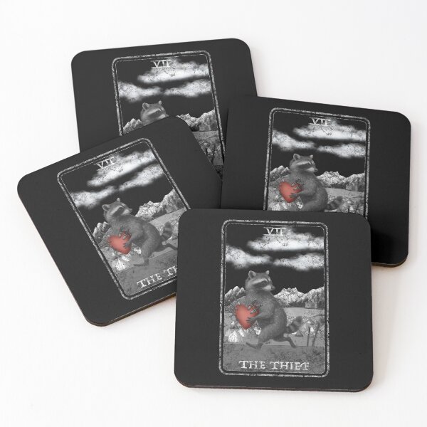Item preview, “The Thief” cute Tarot-inspired monochromatic raccoon and heart art designed and sold by StephJChild.