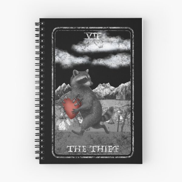 Item preview, “The Thief” cute Tarot-inspired monochromatic raccoon and heart art designed and sold by StephJChild.