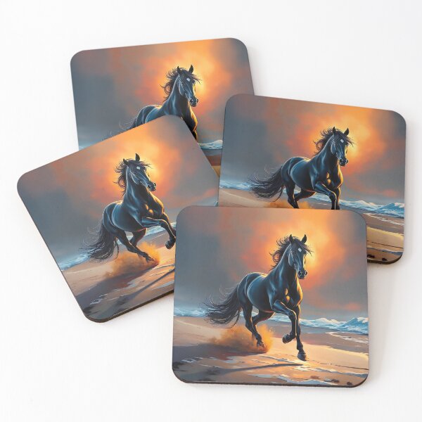 Item preview, Black Horse at Sunset: Galloping Along the Shore designed and sold by SolaoLab.