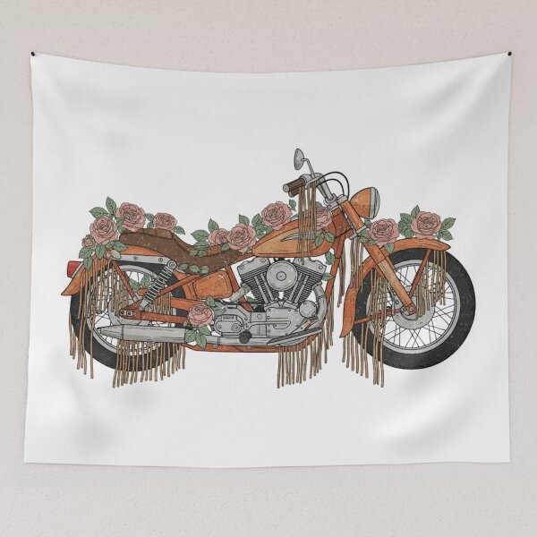Item preview, Boho Biker Motorcycle with Roses and Fringe Retro Design designed and sold by SimplyJasper.