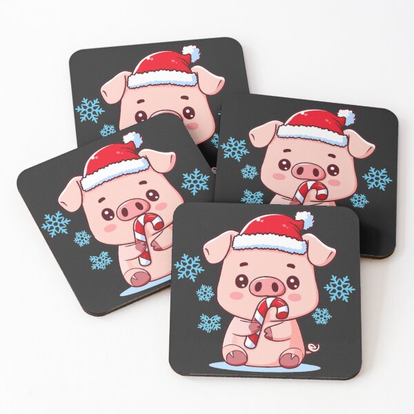 Item preview, Cute Chibi Pig in Santa Hat with Candy Cane | Adorable Kawaii Christmas Snowflake Design designed and sold by ColorSplash123.