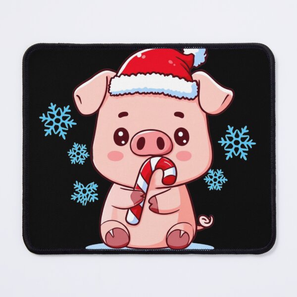 Item preview, Cute Chibi Pig in Santa Hat with Candy Cane | Adorable Kawaii Christmas Snowflake Design designed and sold by ColorSplash123.
