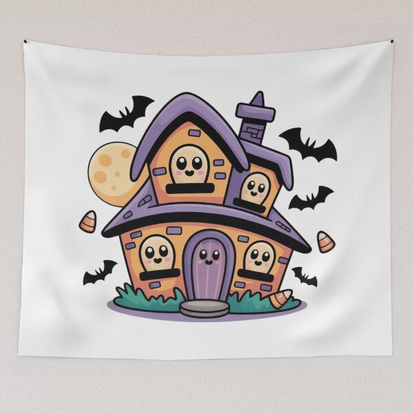 Item preview, Cute Haunted House with Happy Ghosts Halloween Design designed and sold by PatiMood.