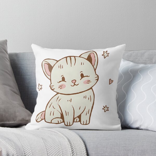 Aperçu de l'œuvre Chaton mignon créée et vendue par ThrowPillows.