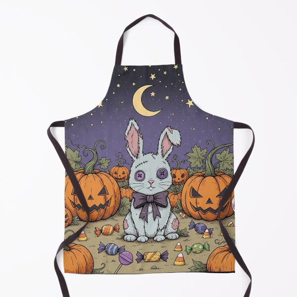 Artikelvorschau, Gruselig süßer Hase mit Knopfaugen und Halloween-Kürbissen entworfen und verkauft von kiradreamshop.