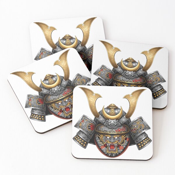 Item preview, Detailed kabuto samurai helmet, metallic tones, bold Japanese warrior tattoo style. designed and sold by SLDavincy.