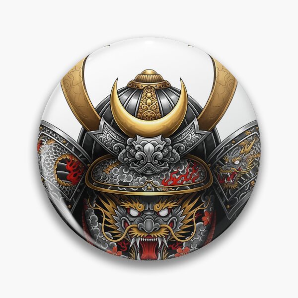 Artikelvorschau, Detaillierter Kabuto-Samurai-Helm, metallische Töne, kräftiger japanischer Krieger-Tattoo-Stil. entworfen und verkauft von SLDavincy.